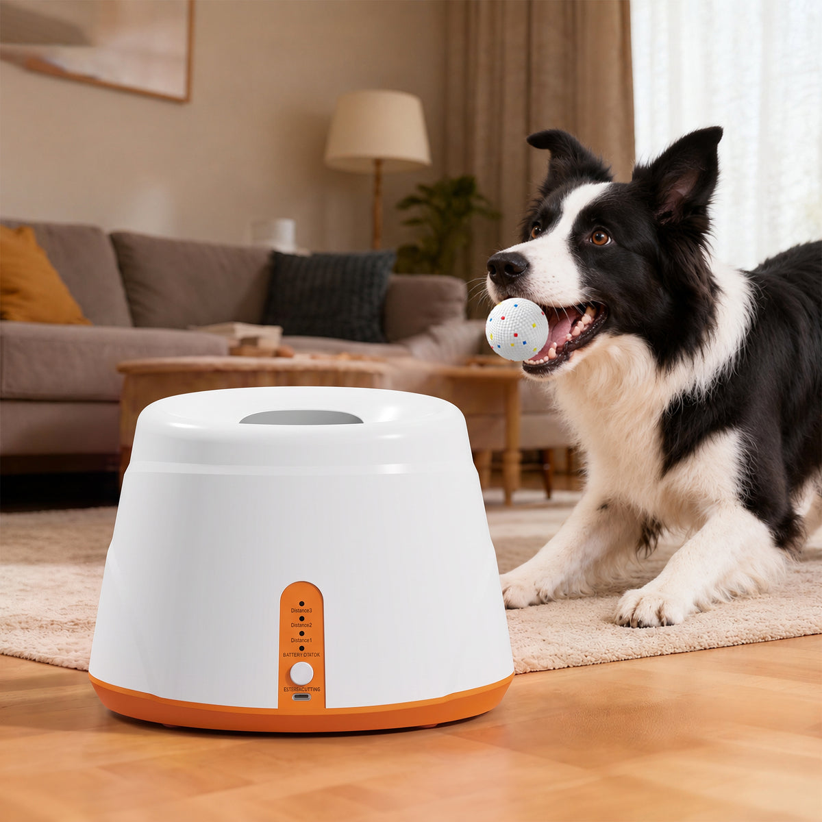 Lançador Automático de Bolas para Cães com 6 Bolas em ETPU e 3 Distâncias Ajustáveis 6/10/14 m, Laranja — imagem 9
