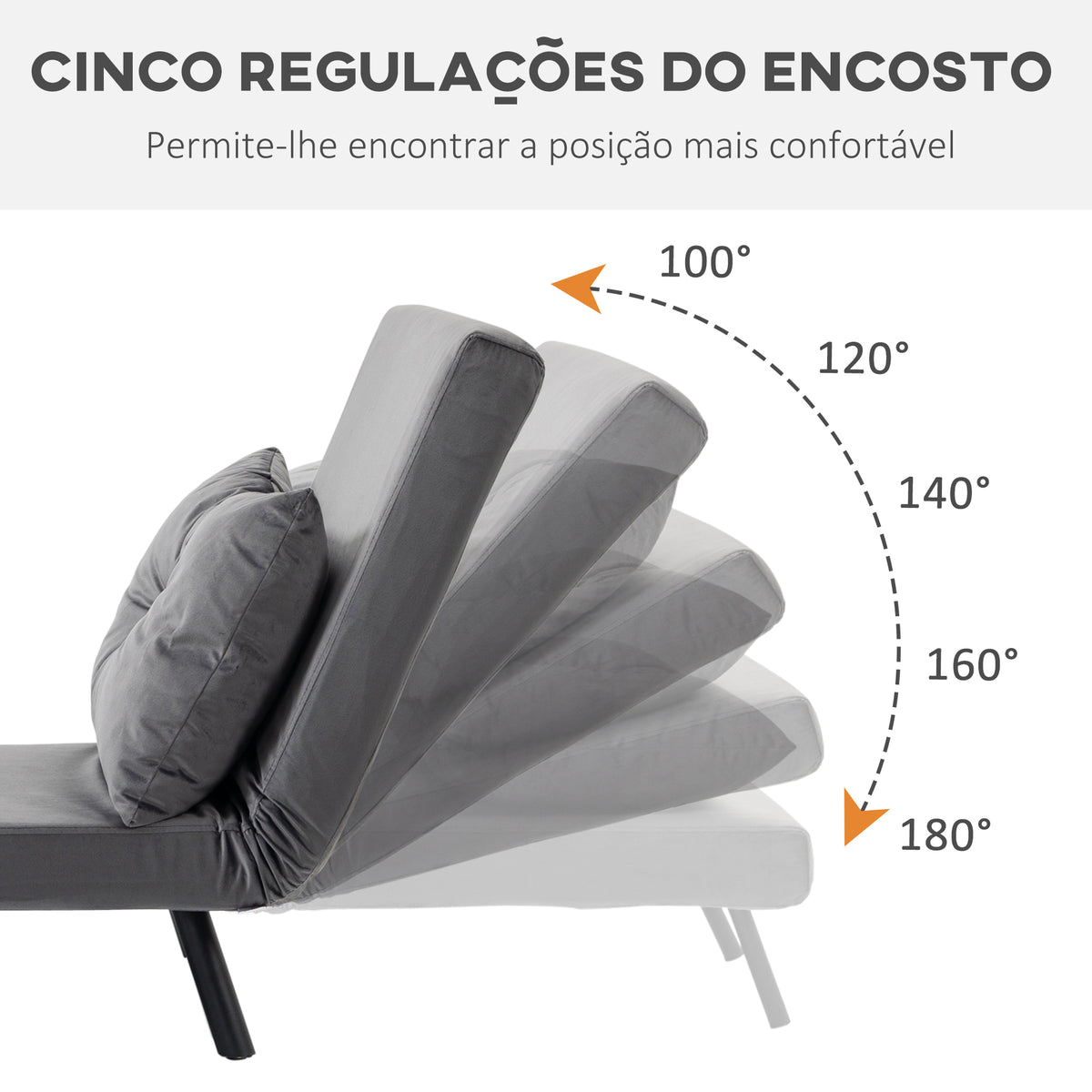 Poltrona Convertível em Cama Dobrável Poltrona 3 em 1 Convertível em Cama com Encosto Ajustável em 5 Níveis e Almofada Acolchoada para Escritório Sala de Estar Carga 120 kg 63x73x81 cm Cinza - Modelo 1 — foto 5