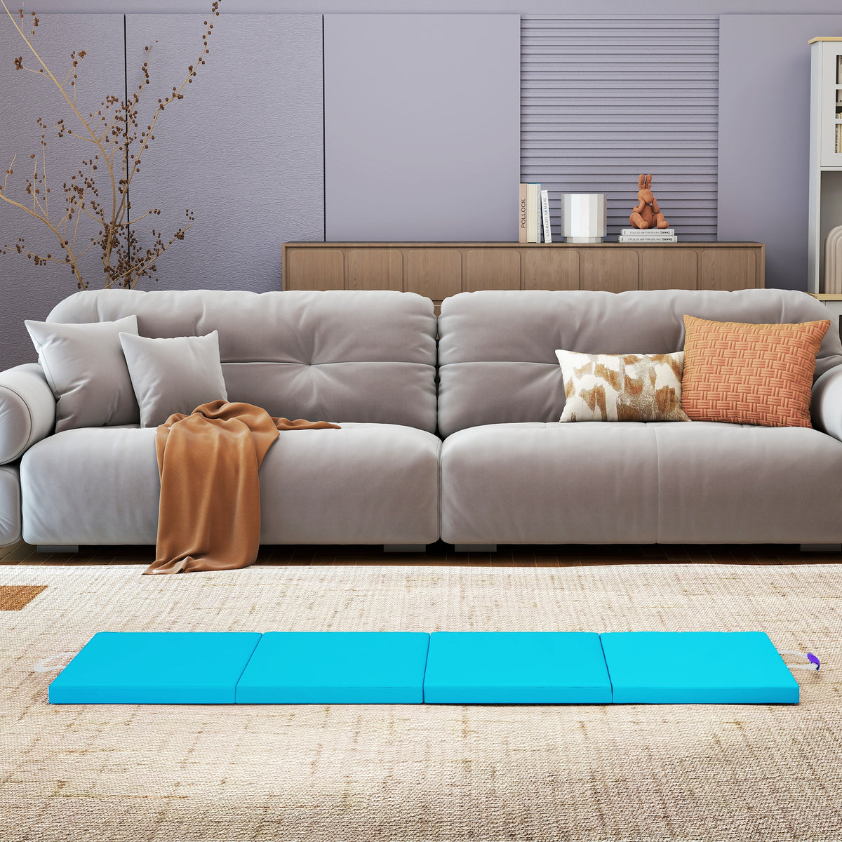 Tapete de Ginástica Dobrável com Espessura de 5 cm Tapete de Exercício com Pegas de Transporte e Bolsa Tapete de Ginástica para Yoga Aeróbica Artes Marciais 180x60x5 cm Azul e Roxo — foto 2