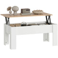 Mesa de Centro com Bancada Elevatória Mesa de Café com Compartimento Aberto e Oculto 100x50x45-58,5 cm Branco e Madeira — foto 1