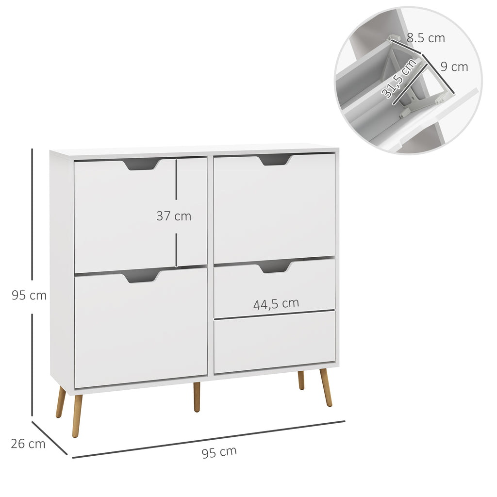 Sapateira com 4 Gavetas e Prateleiras Ajustáveis Móvel para Sapatos de Corredor para 16 Pares de Sapatos 95x26x95 cm Branco — foto 3
