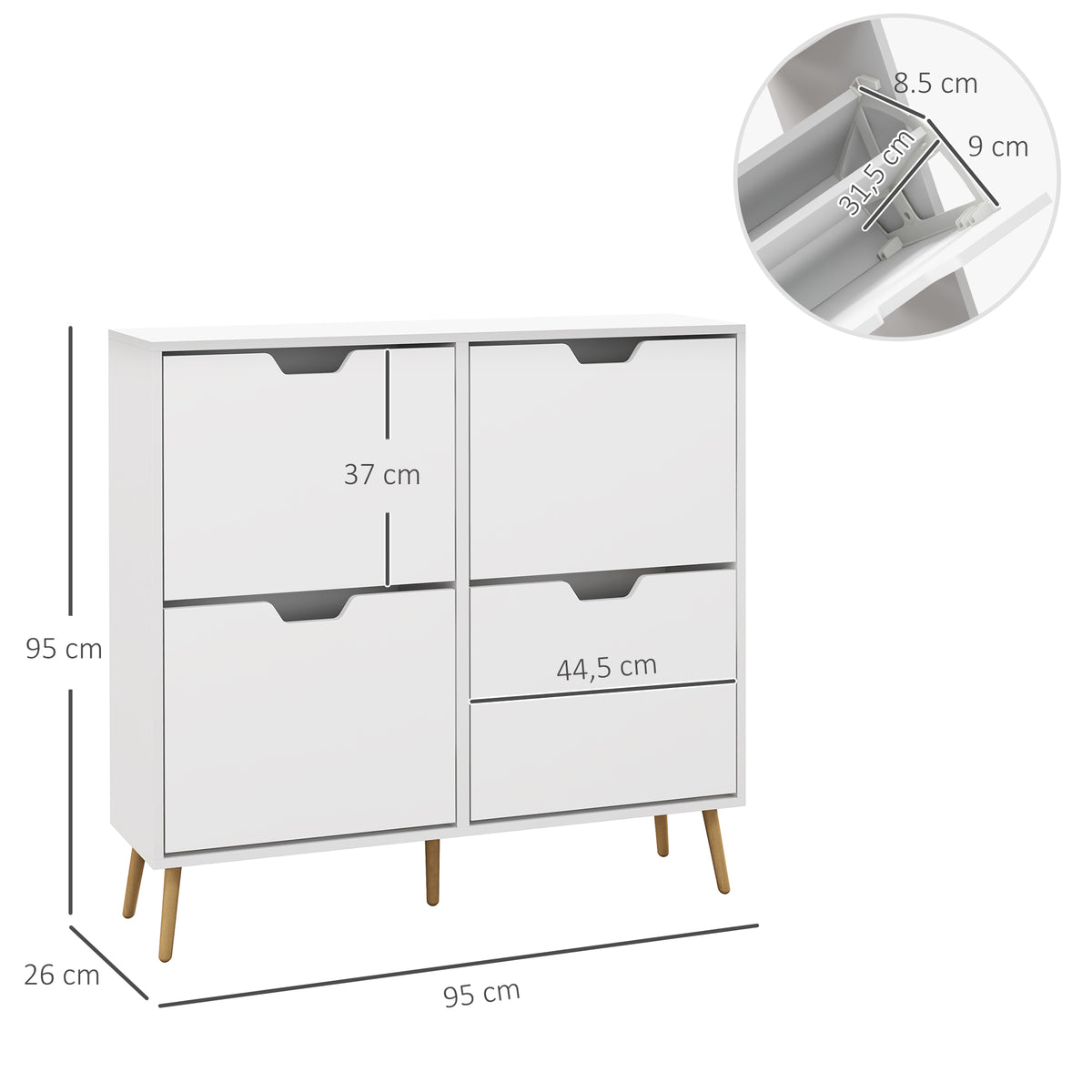 Sapateira com 4 Gavetas e Prateleiras Ajustáveis Móvel para Sapatos de Corredor para 16 Pares de Sapatos 95x26x95 cm Branco — foto 3