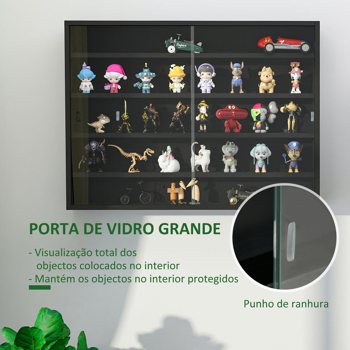 Vitrine de Parede de Madeira com Prateleiras Ajustáveis e 2 Portas Corredeiras de Vidro para Coleções Perfumes Bonecos de Decoração 80x9,5x60cm Preto - Modelo 1 — foto 5