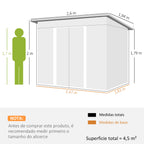 Abrigo de Jardim 4,5 m² 260x194x200 cm Abrigo Exterior Metálico com Painéis Frontais Transparentes e 2 Portas Deslizantes para Armazenamento de Ferramentas Verde — foto 3