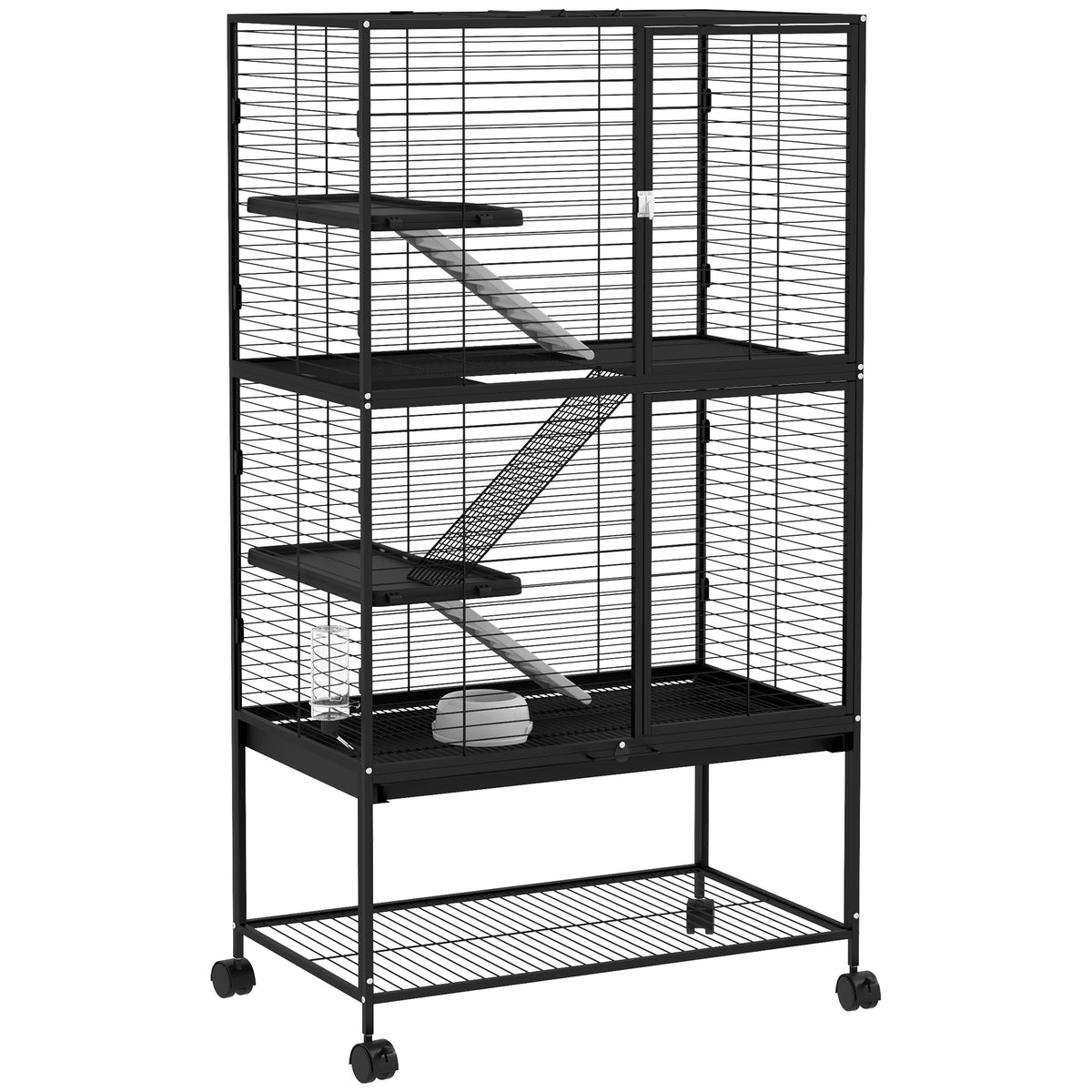 Gaiola para Animais Pequenos de 4 Níveis Parque para Animais com Rodas Rampa Comedouro Bebedouro e Bandeja Removível para Chinchilas Furões 78x45,5x136 cm Preto — foto 1
