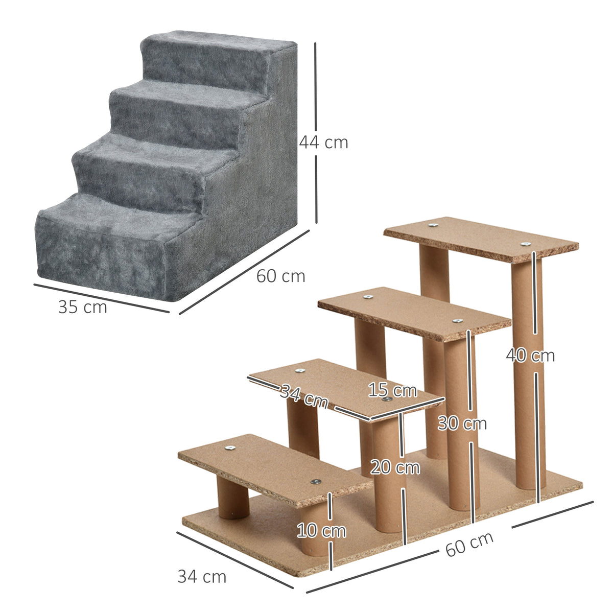 Escada para Animais de Estimação com 4 Degraus 2 em 1 com Capa Removível e Lavável Escada para Cães Gatos Carga 30kg 60x35x44cm Cinza — foto 3