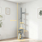 Arranhador para Gatos de Chão a Teto Altura Ajustável de 220-240 cm Torre para Gatos com Rede Plataformas em Flor Cavernas Rampa e Bola Cinza Claro — foto 3