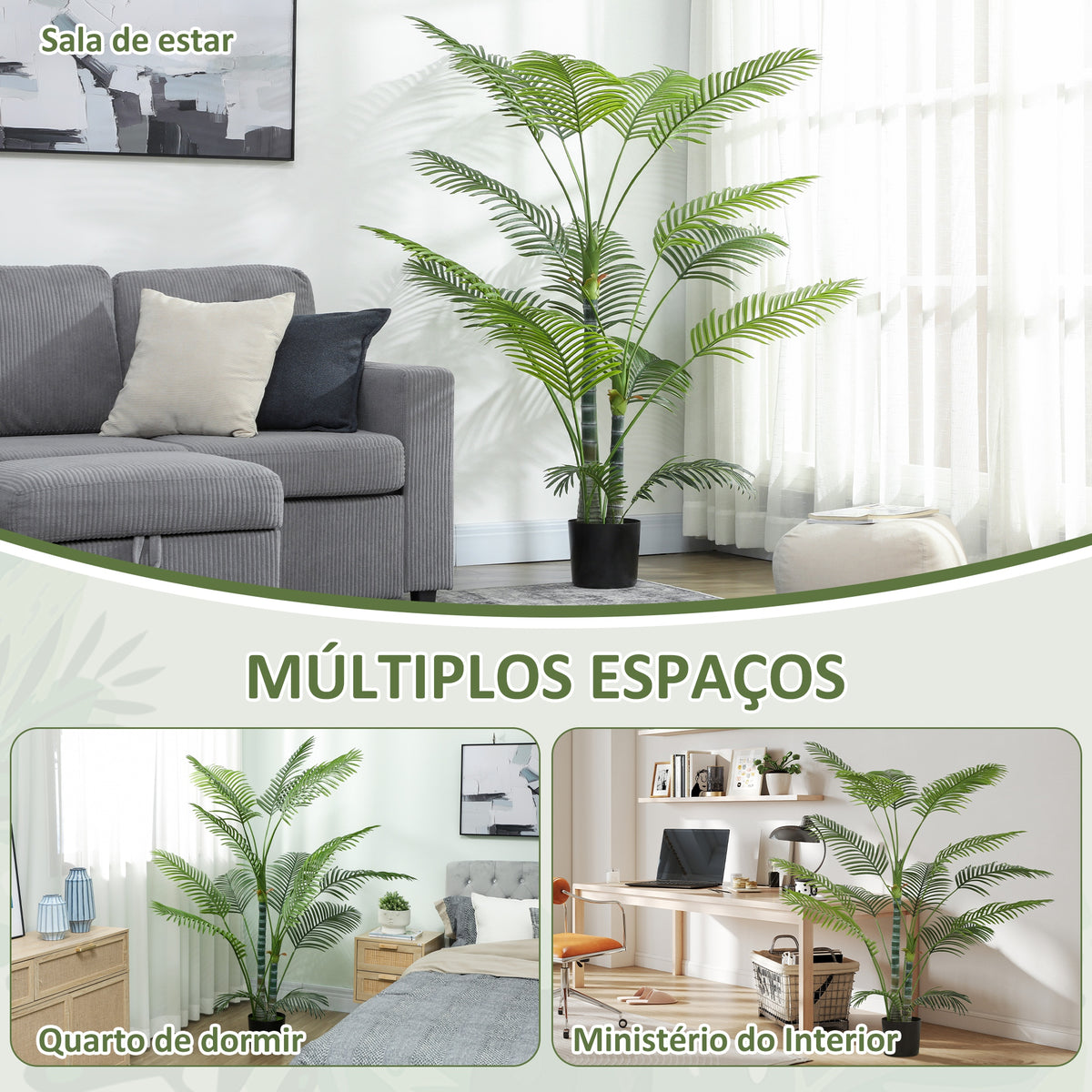 Planta Artificial Decorativa 170 cm Palmeira Artificial com Vaso e Folhas para Interior Casa Sala Escritório Verde — foto 5