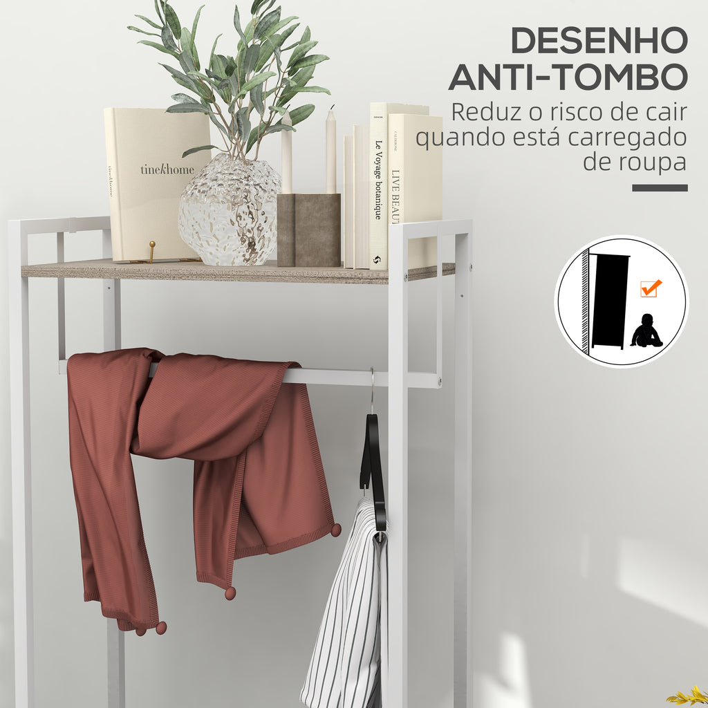 Suporte para Cabides com 3 Gavetas de Tecido Barra para Pendurar e Prateleira de Armazenamento para Entrada Quarto Sala 58,5x30x178 cm Natural — foto 6