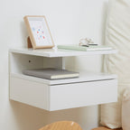 Conjunto de 2 Mesas de Cabeceira Flutuantes, Mesas de Cabeceira com Gaveta e Prateleira Aberta, Design Moderno, Ideal para Quarto e Sala de Estar, 35x32x22,5 cm, Branco Brilhante — foto 6