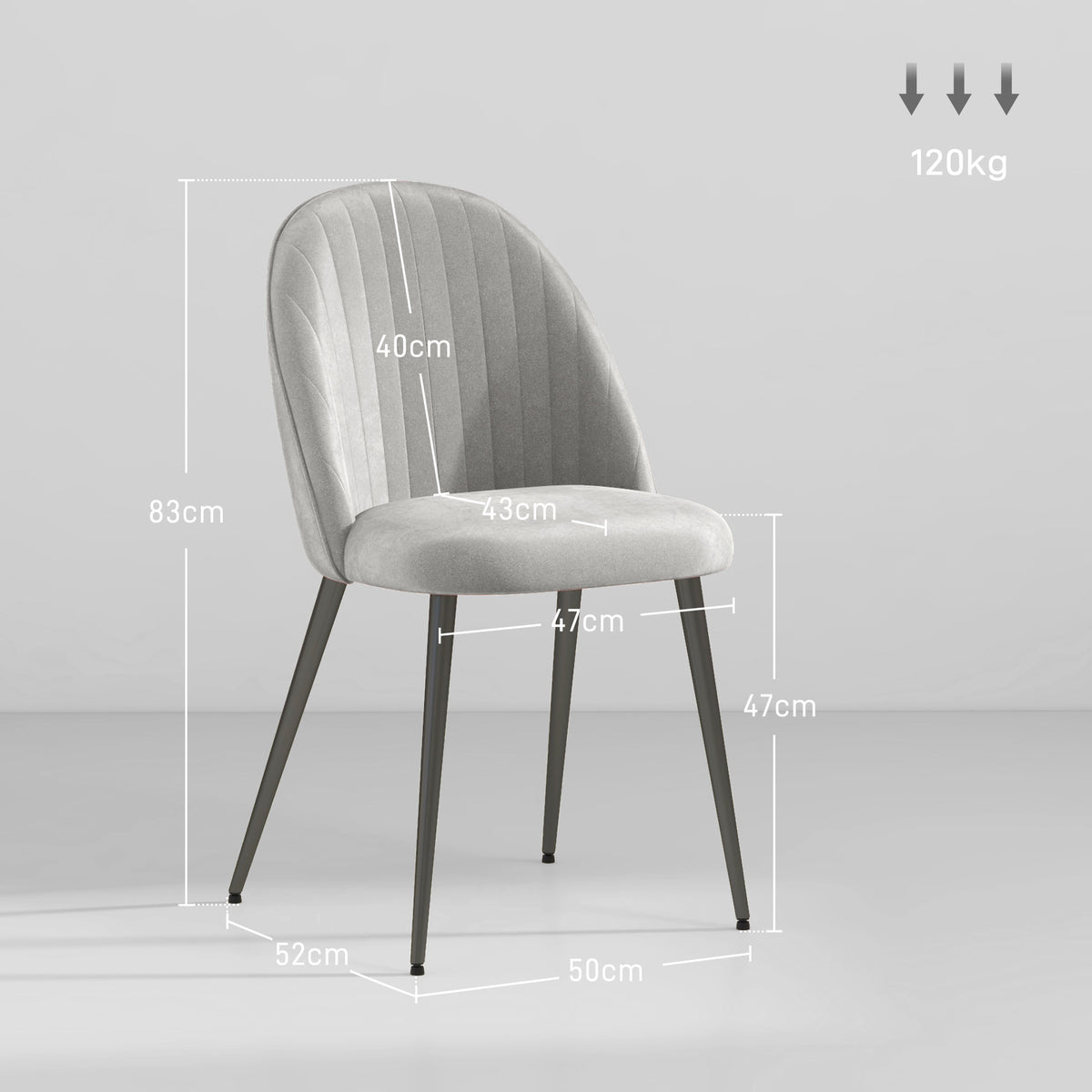 Conjunto de 4 Cadeiras de Sala de Jantar Modernas Cadeiras Estofadas em Veludo com Encosto Alto e Pés de Aço para Sala de Estar 50x52x83 cm Cinza — foto 3