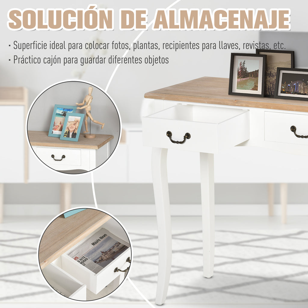 Mesa Consola Mesa Auxiliar com 2 Gavetas para Entrada Corredor Sala de Estar 87x34x78,5cm Branco e Madeira — foto 4