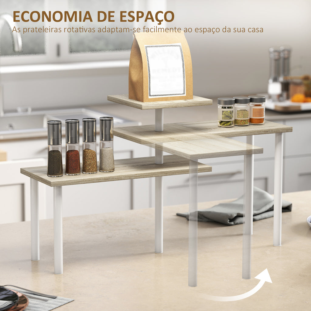 Estante de Cozinha de 3 Níveis Estante de Cozinha com 3 Prateleiras Giratórias Estrutura de Metal e Design em Degraus para Sala de Jantar Sala de Estar 40x18x36,5 cm Madeira — foto 5