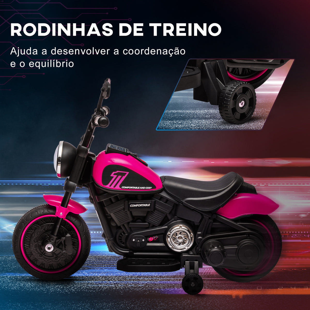 Motocicleta Elétrica para Crianças de 18-36 Meses com Bateria 6V Farol e Rodas Auxiliares Removíveis 25 kg 76x42x57 cm Rosa — foto 5