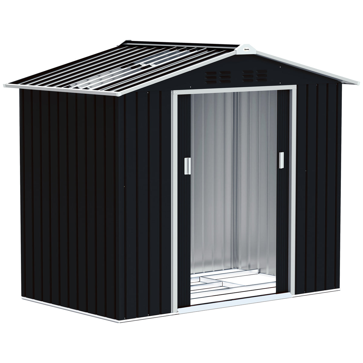 Abrigo de Jardim 2,42 m 213x130x185 cm Abrigo de Jardim Metálico de Exterior para Armazenamento de Ferramentas com 2 Portas Deslizantes e 4 Janelas para Terraço Cinza Escuro — foto 1