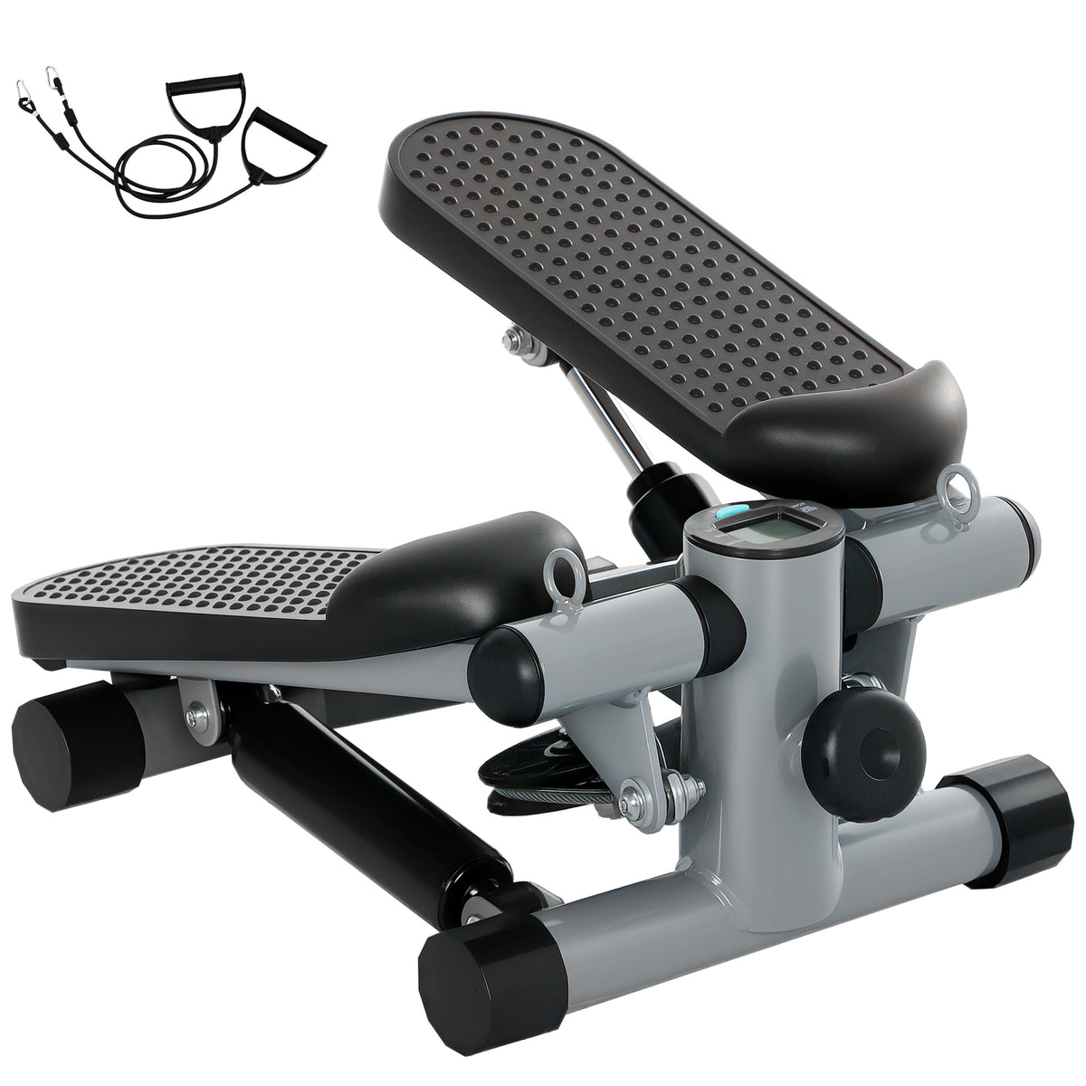 Mini Step para Exercício em Casa Máquina de Step Compacta com Bandas de Resistência Monitor LCD Pedais Antiderrapantes e Ajustáveis em Altura para Treino do Corpo 41x30,5x18,5 cm Cinza — foto 1