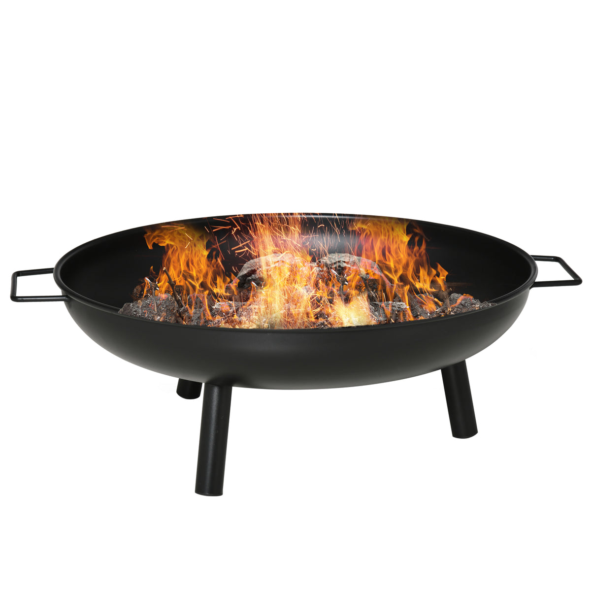 Braseiro Exterior Ø58x23 cm Braseiro Redondo com Alças de Transporte 3 Pés e Estrutura de Metal para Fogueira Lenhas Terraço Jardim ao Ar Livre Preto — foto 1