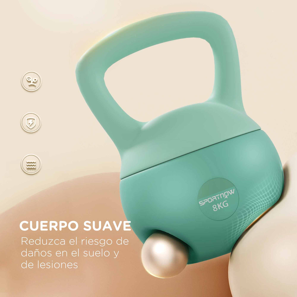 Kettlebell de 8 kg Pesa Russa Preenchida de Areia Metálica e Alça Antiderrapante para Treino de Musculação em Casa Ginásio 19x19x28 cm Verde — foto 4