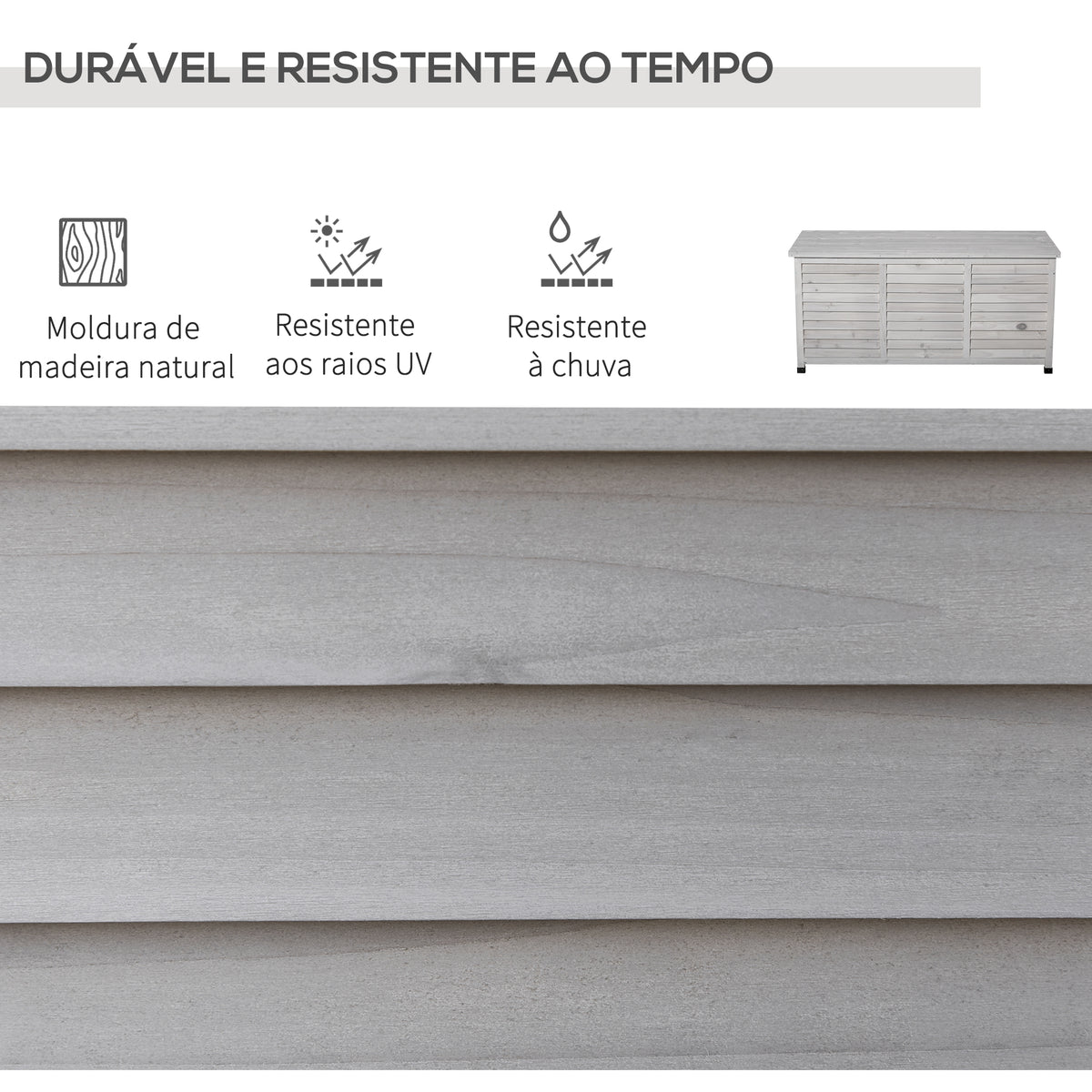 Baú de Armazenamento Baú de Madeira de Jardim com Tampa Abatível e Desenho de Persiana 127x56x60 cm Cinzento — foto 4