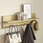 Móvel Cabide de Entrada com 7 Ganchos Prateleira de Armazenamento para Chaves Roupas Bolsas para Entrada Corredor Quarto 80x12x20 cm Natural — foto 7