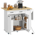 Ilha de Cozinha com Rodas Carrinho de Cozinha com Tomada USB Bancada Rebatível 2 Gavetas 2 Portas Prateleira Ajustável Porta-Temperos e Toalheiro 119,5x74x94,5 cm Branco — foto 1