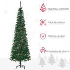 Árvore de Natal Artificial 195 cm Árvore de Natal com 556 Ramos Árvore de Natal Estreita Slim com 25 Pinhas Base Dobrável Ø54x195 cm Verde — foto 4
