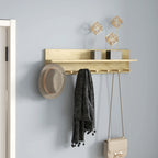 Móvel Cabide de Entrada com 7 Ganchos Prateleira de Armazenamento para Chaves Roupas Bolsas para Entrada Corredor Quarto 80x12x20 cm Natural — foto 2