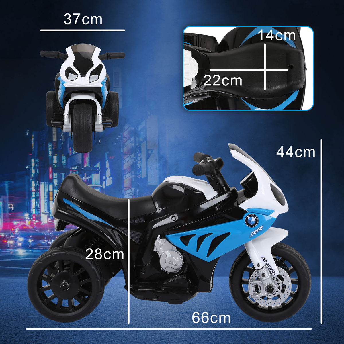 Mota Elétrica BMW para Crianças entre 18-36 Meses 6V com Faróis Música e Velocidade Máx. de 2,5 km/h 66x37x44 cm Azul — foto 3