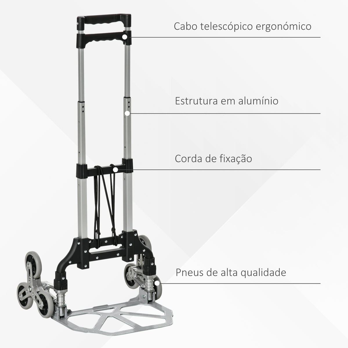Carrinho de Mão Portátil para Escadas com 6 Rodas Capacidade 70 kg Carrinho Dobrável para Entregas Armazéns Mercado Viagens Mudanças Prata e Preto — foto 4