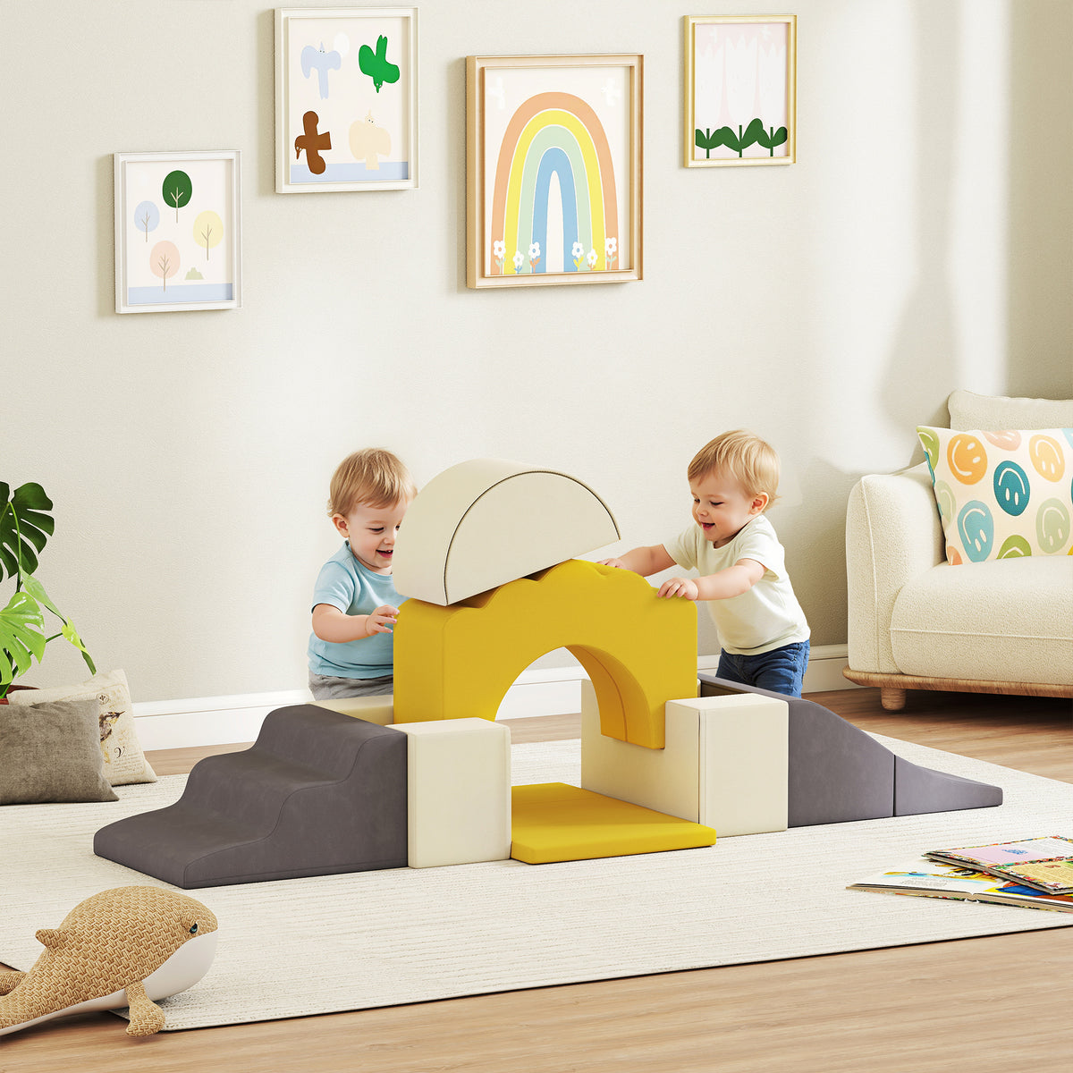 Conjunto de 7 Blocos de Espuma para Crianças Blocos de Psicomotricidade Figuras de Construção Brinquedo para Aprendizagem para Escalar e Rastejar Amarelo — foto 2
