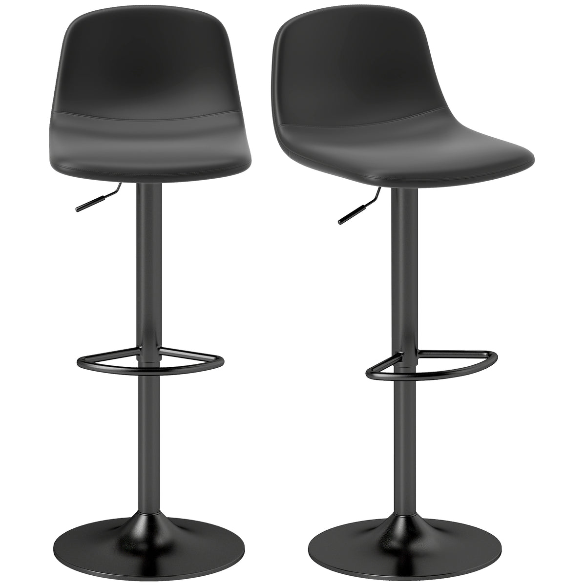 Conjunto de 2 Bancos de Bar Bancos Altos de Cozinha Reguláveis em Altura 84-104 cm com Encosto e Apoio para os Pés Estofadas em PU Giratórias em 360° para Sala de Jantar Varanda Preto — foto 1