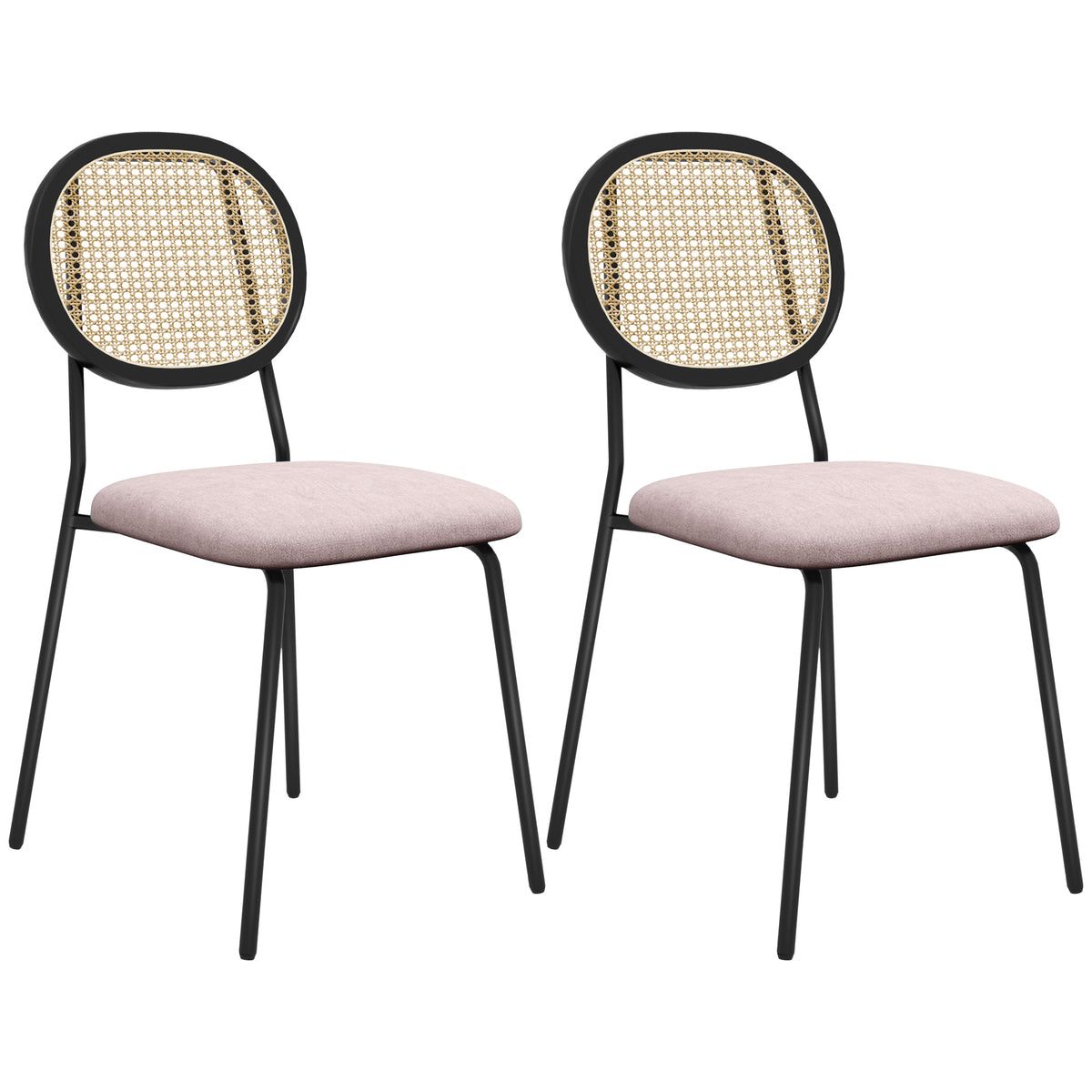 Conjunto de 2 Cadeiras de Sala de Jantar Cadeiras de Cozinha com Encosto em Vime Sintético e Estrutura de Aço para Sala de Jantar 44x54x87 cm Rosa e Preto — foto 1