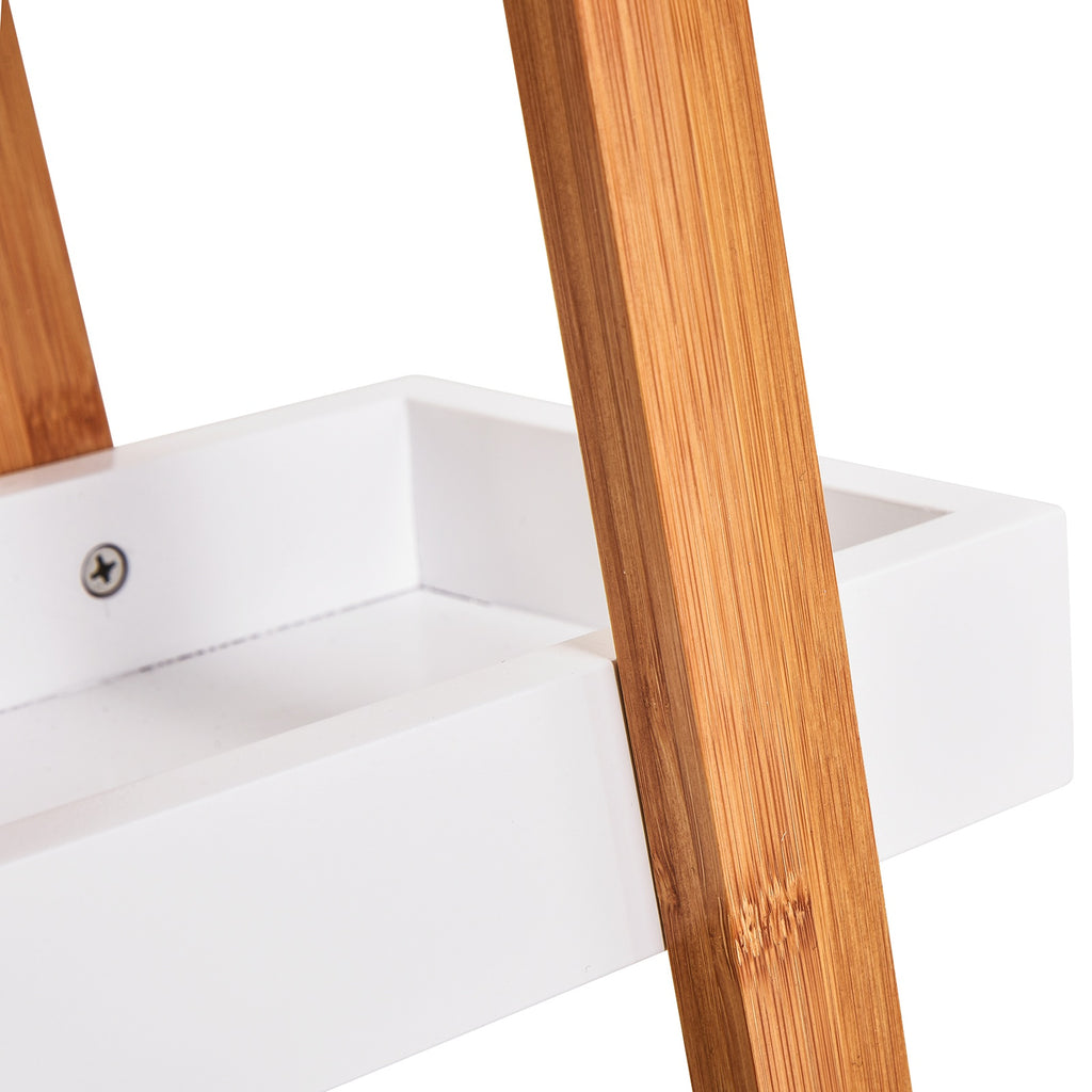 Estante de Bambú para Casa de Banho com 3 Prateleiras de Armazenamento Móvel Organizador para Cozinha Sala de Estar Lavanderia 30x18x81cm Madeira e Branco — foto 9
