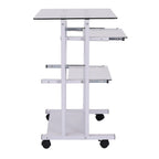 Secretária com Rodas Mesa para Computador com Bancada e Prateleiras de Cristal para Dormitório Escritório 80x51x83cm Branco — foto 5