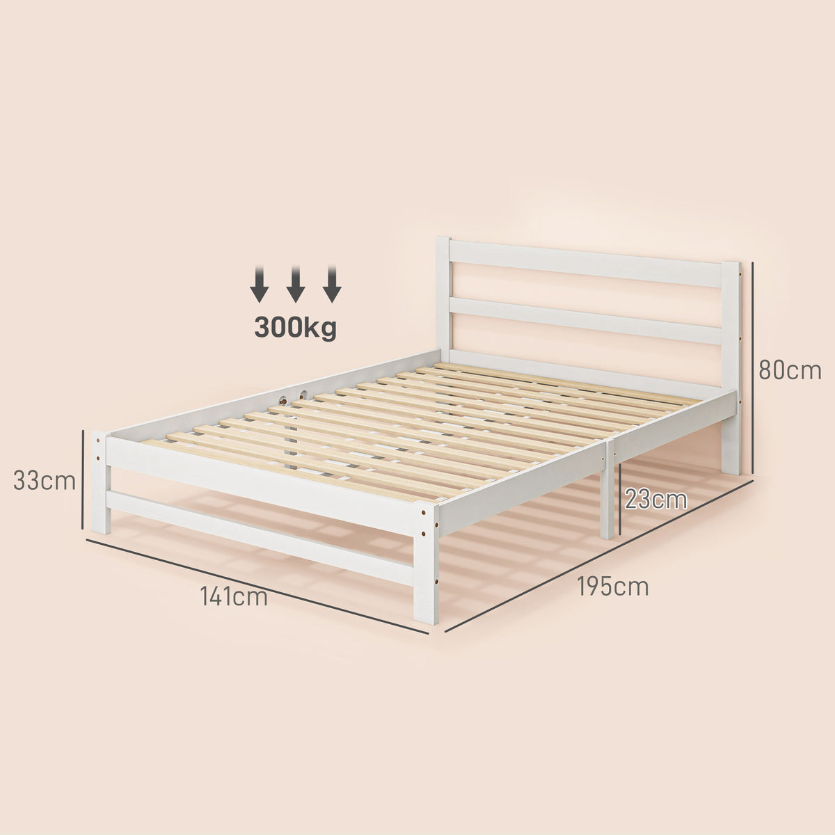 Estrutura de Cama de Madeira Estrado de Cama de Casal para Colchão 190x135 cm Carga 300 kg 195x141x80 cm Branco — foto 3