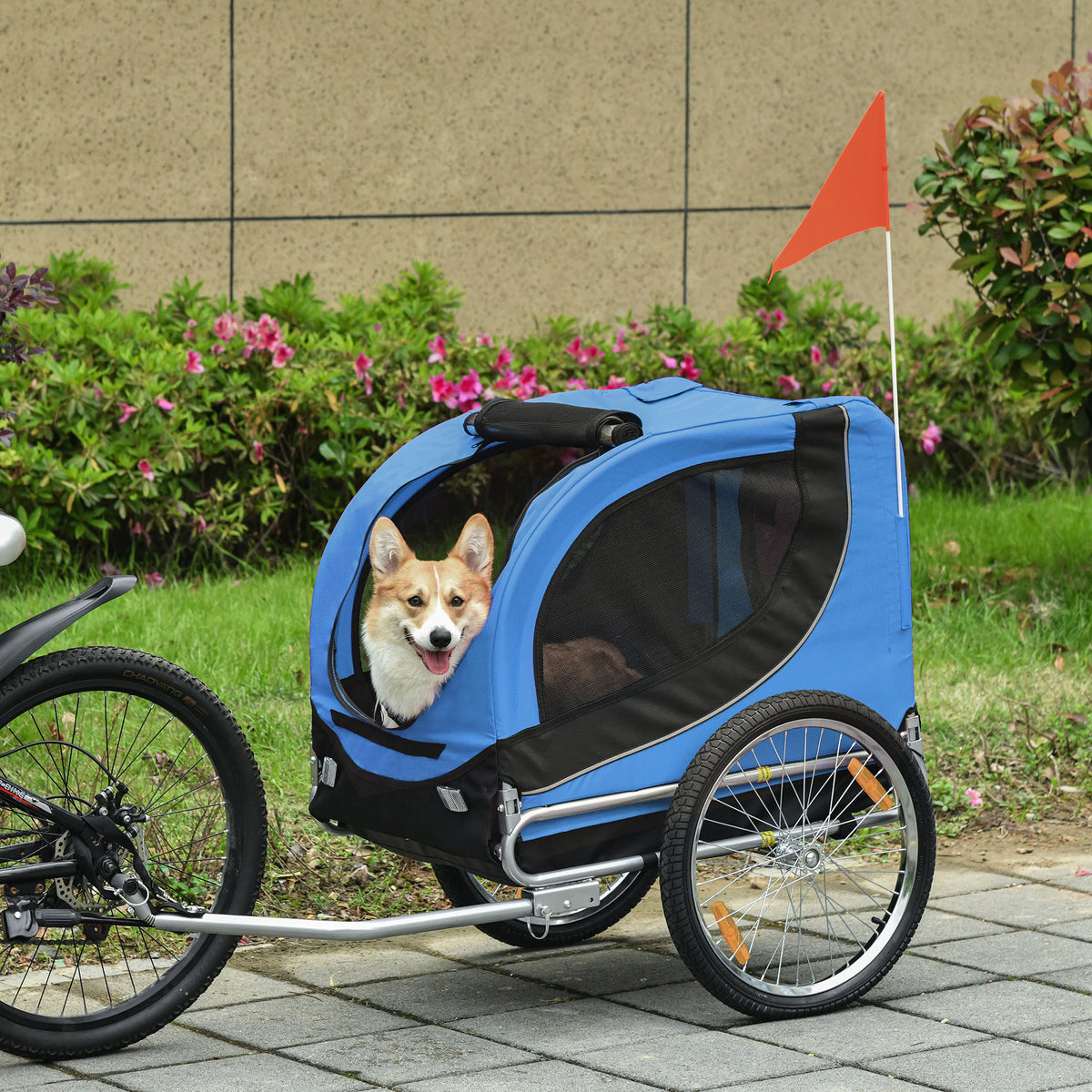 Reboque de Bicicleta para Cães Reboque de Bicicleta para Animais de Estimação com 1 Bandeira e Reflectores 130x73x90cm Azul e Preto — foto 2