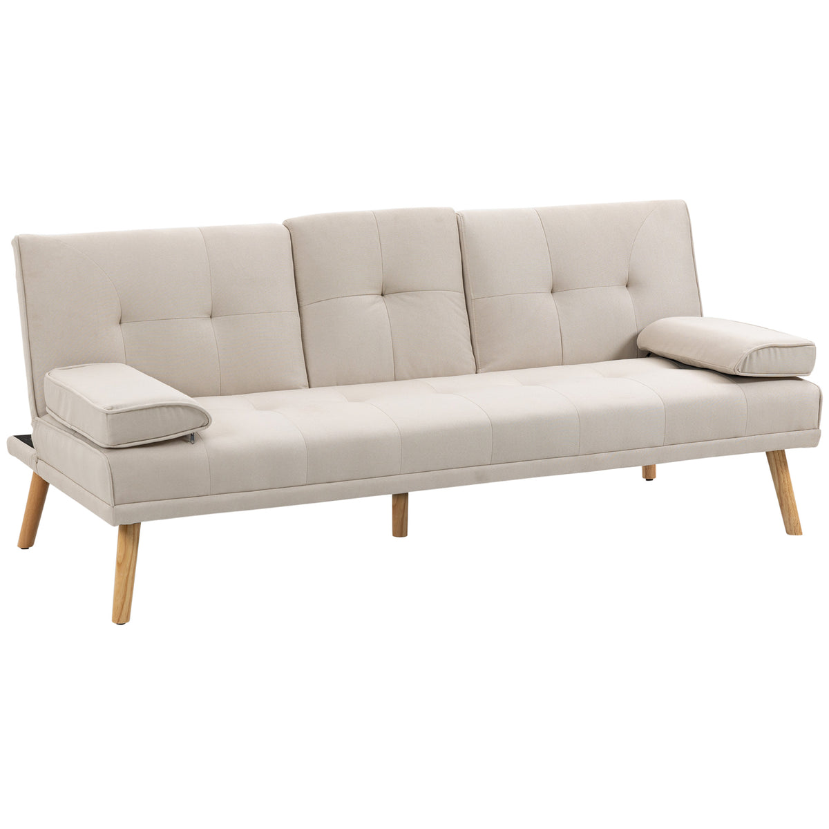 Sofá Cama 3 Lugares Sofá Cama Dobrável com Encosto Ajustável de 3 Níveis Apoio para os Braços Desmontável e 2 Suportes para Copos 181x77x78 cm Bege — foto 1
