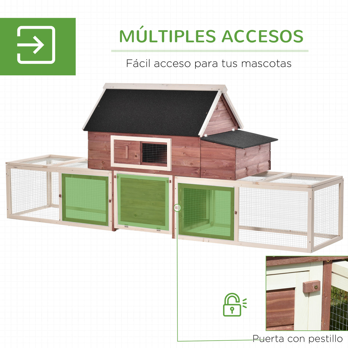 Galinheiro externo de madeira com 2 gabinetes para execução Customizável ​ rampa e ninho com telhado de asfalto 290x71x119 cm Vermelho — foto 6