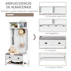 Cabide Sapateira com banco 4 ganchos 2 compartimentos abertos 2 gavetas removíveis e prateleira inferior moderna para corredor entrada 87x42x172 cm Branco — foto 4