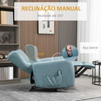 Poltrona de Massagem Relax Estofada em Tecido Técnico com Reclinação Manual 155° 8 Zonas de Massagem Contolo Remoto Apoio para os Pés e 2 Bolsos Laterais 79x101x96cm Azul Claro — foto 4