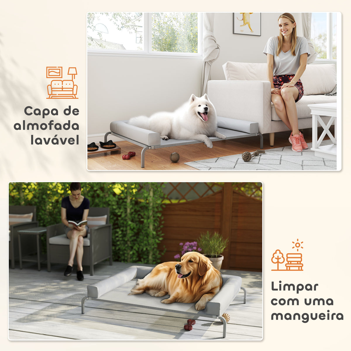 Cama Elevada para Cães com Latertais Amovíveis Cama Elevada para Cães Grandes Portátil com Malha Respirável Estrutura de Aço para Interior e Exterior 130x90x30 cm Cinza Claro — foto 7