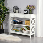 Mesa de console para Corredor com 2 gavetas e 2 prateleiras inferiores Móveis modernos Base elevada anti-inclinação 100x30.5x80 cm Branco — foto 2