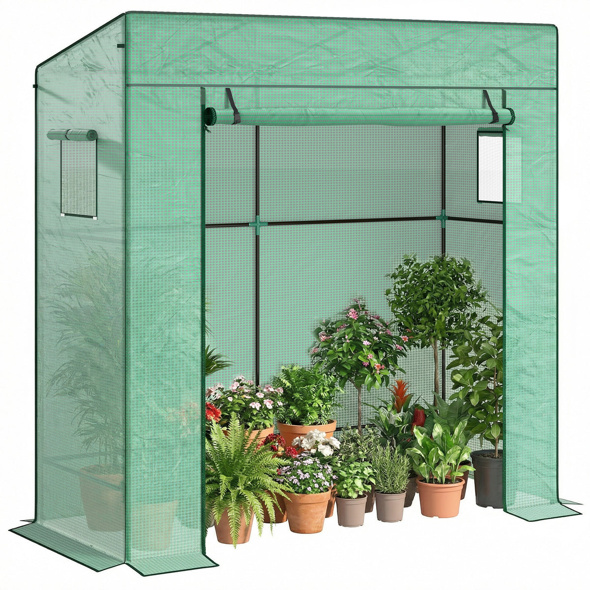 Estufa Pequena Estufa de Exterior com Janelas de Malha e Porta com Fecho de Correr Estufa para Cultivar Plantas e Flores 196x77x197 cm Verde — foto 1