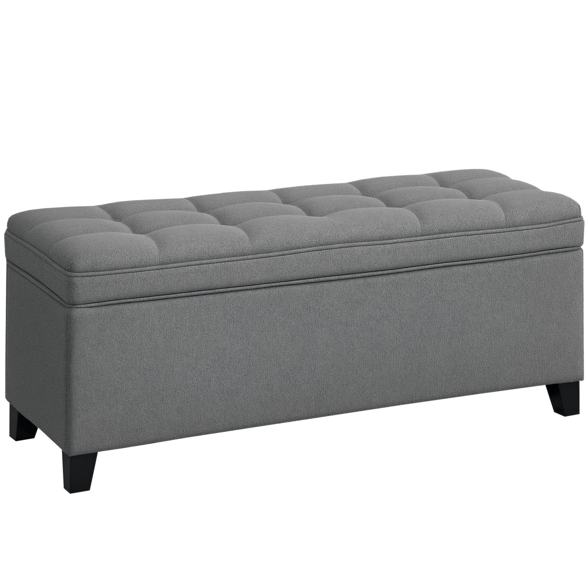 Puff de Armazenamento Banco 112L Estofado em Linho com 2 Dobradiças de Segurança Tampa Rebatível e Assento com Capitonê para Quarto Sala de Estar Entrada Carga 120 kg 120x40x48 cm Cinza Escuro — foto 1