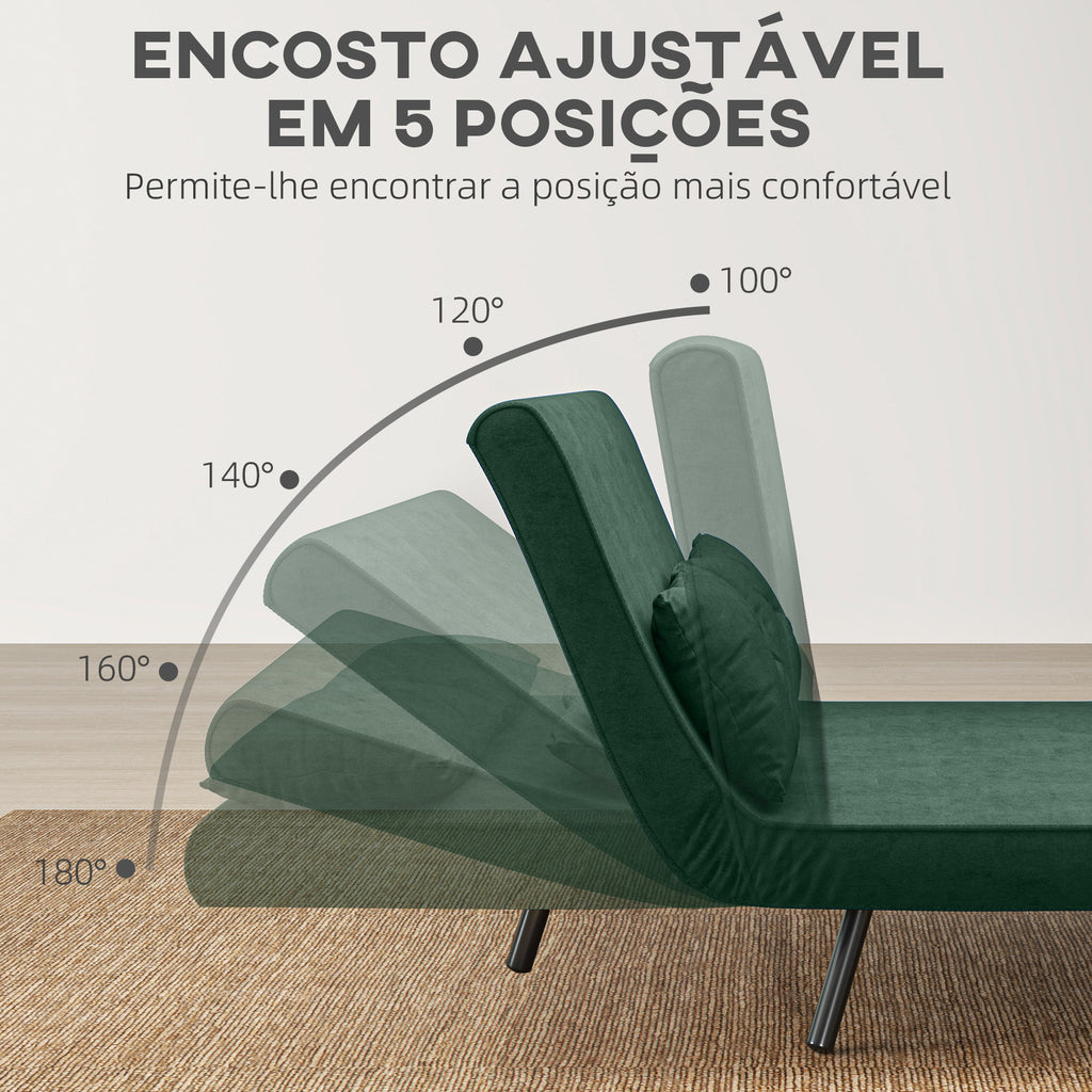 Sofá Cama Sofá Convertível em Cama de 2 Lugares Dobrável com Encosto Ajustável em 5 Níveis e 2 Almofadas Acolchoadas para Escritório Dormitório Sala de Estar 102x73x81 cm Verde — foto 5