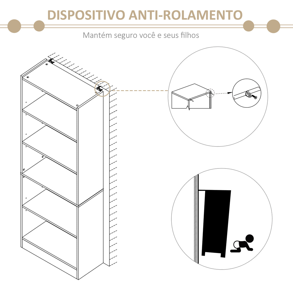 Estante para Livros de 5 Níveis com Prateleira Ajustável e Desenho Anti-Tombo Estante de Armazenamento para Sala de Estar Estúdio Escritório 63x29,5x176 cm Madeira — foto 5