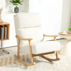 Poltrona Baloiço Moderna Poltrona Baloiço com Pés e Apoio para os Braços de Madeira de Faia Encosto Alto Poltrona de Amamentação Carga 120 kg para Dormitório Sala de Estar 65x90x98 cm Creme — foto 2