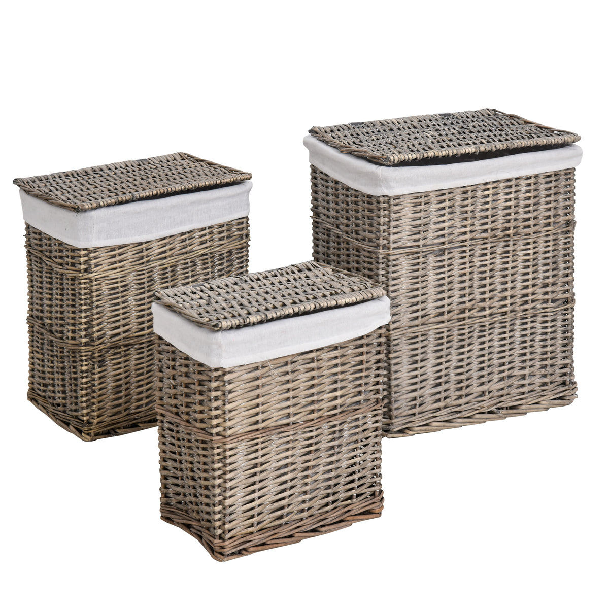 Conjunto de 3 cestos para roupa suja Cestas de armazenamento Tecido grosso de vime cinzento — foto 1