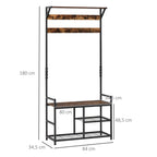 Móvel Cabide de Entrada com 3 Prateleiras 9 Ganchos Armário de Entrada com Cabides de Estilo Industrial 84x34,5x180cm Marrom e Preto — foto 3
