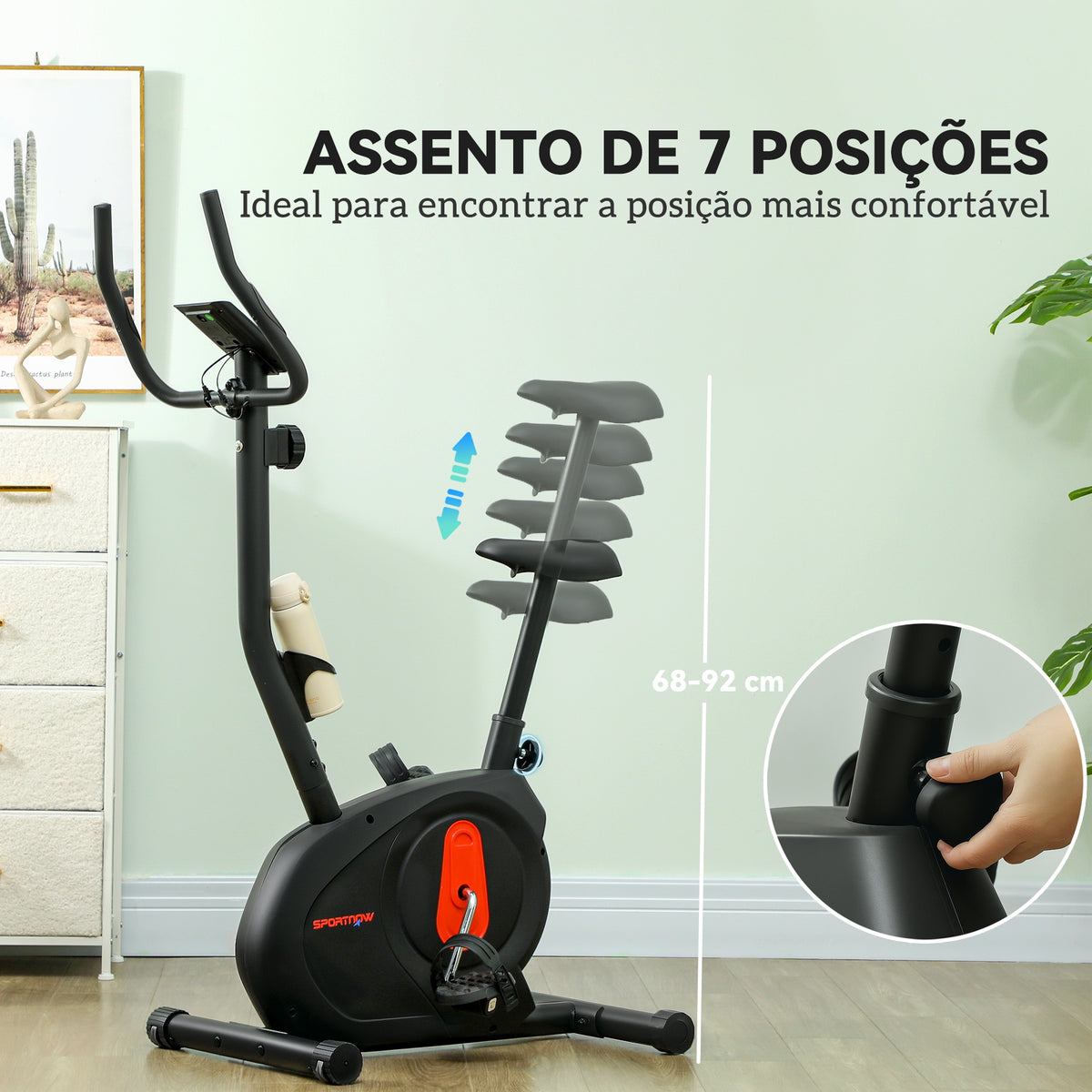Bicicleta Estática Silenciosa com 8 Níveis de Resistência Magnética Sensor de Frequência Assento Ajustável Ecrã LCD e Suporte para Telemóvel Carga 100 kg 88x50,5x131,5 cm Preto — foto 5